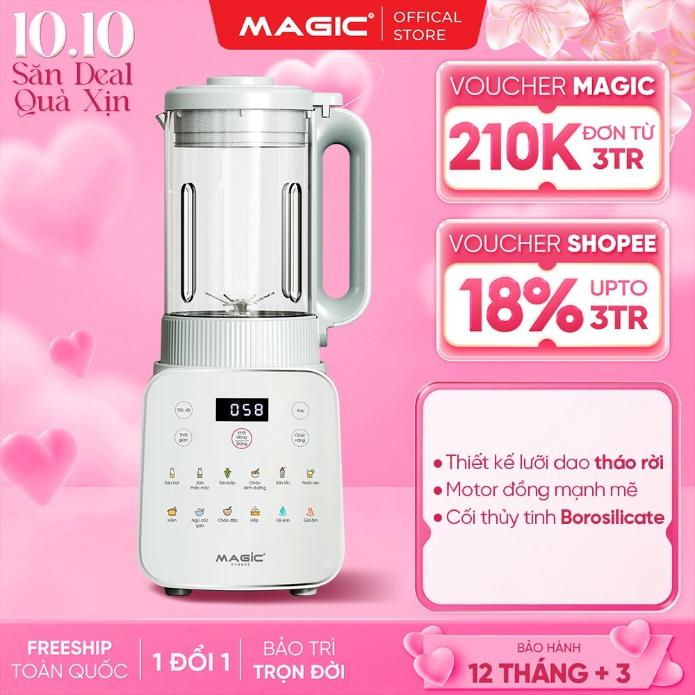 Máy Làm Sữa Hạt Magic A-103, Cối Thủy Tinh 1.75L, Lưỡi Dao 8 Cánh Tháo Rời, Máy Xay Nấu Đa Năng, Tự Vệ Sinh
