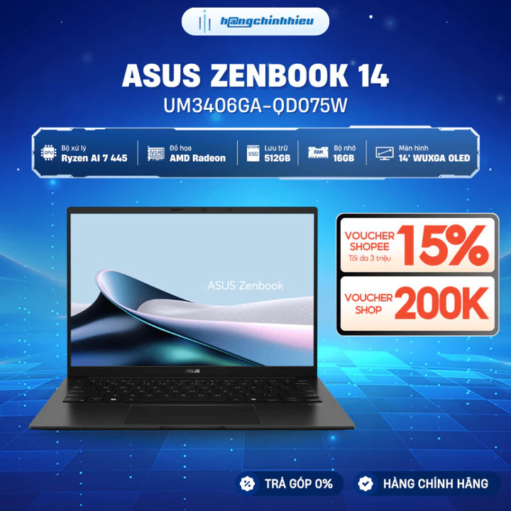 Laptop ASUS ZenBook 14 UM3406GA-QD075W (Ryzen AI 7 445 | 16GB | 512GB | AMD Radeon | 14' WUXGA OLED | Win 11)