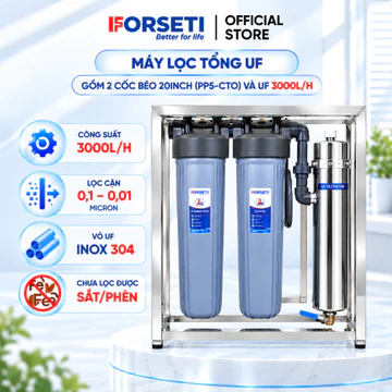 Bộ Lọc Tổng Đầu Nguồn Màng Lọc PVDF Công suất lọc 3000L/H Và Cốc Béo 20inch LÕI PP, CTO BÉO/CATION BÉO gia đình chung cư