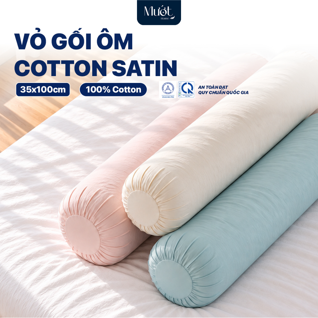 Vỏ gối ôm 100% Cotton Satin size 35x100 (70x100cm) Mướt Home chất liệu áo gối ôm cao cấp, đa dạng màu