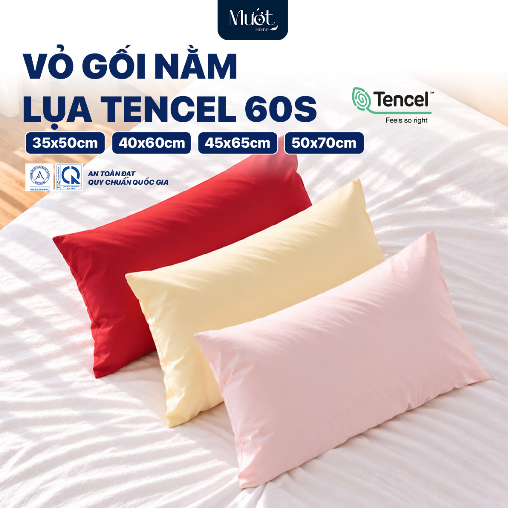 Vỏ gối Lụa Tencel 60s trơn màu 50x70 45x65 40x60 35x50cm Mướt Home áo gối 100% Tencel đầy đủ size