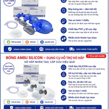 Bóng Ambu Bóp Hô Hấp Nhân Tạo (PVC / Silicon) - Dụng Cụ Hỗ Trợ Cấp Cứu Y Tế Cho Trẻ Sơ Sinh, Trẻ Em, Người Lớn