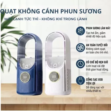 Quạt không cánh, quạt phun sương cắm điện, quạt điều hòa mini để bàn, 6 chế độ gió, không gây ồn