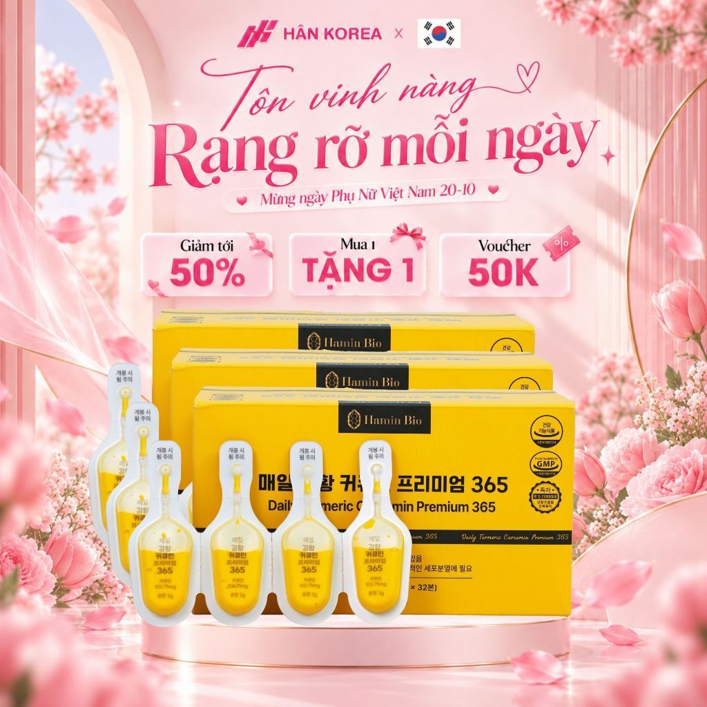 Combo 3 Hộp Tinh Chất Nghệ Nano 365 Premium hộp 32 tép, Dạ Dày Khỏe, Tăng Đề Kháng  - B43 Hân Korea
