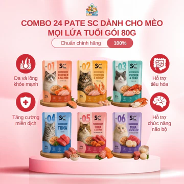 Combo 24 Gói Pate SC Dinh Dưỡng Cho Mèo, Pate Thơm Ngon Cho Mèo Mọi Lứa Tuổi Gói 80g | Đảo Chó Mèo