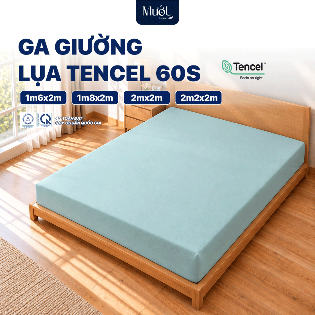 Ga giường kích thước 1m6x2m, 1m8x2m, 2mx2m, 2m2x2m (Dày 5-12cm) Lụa Tencel 60s Mướt Home cao cấp trơn màu
