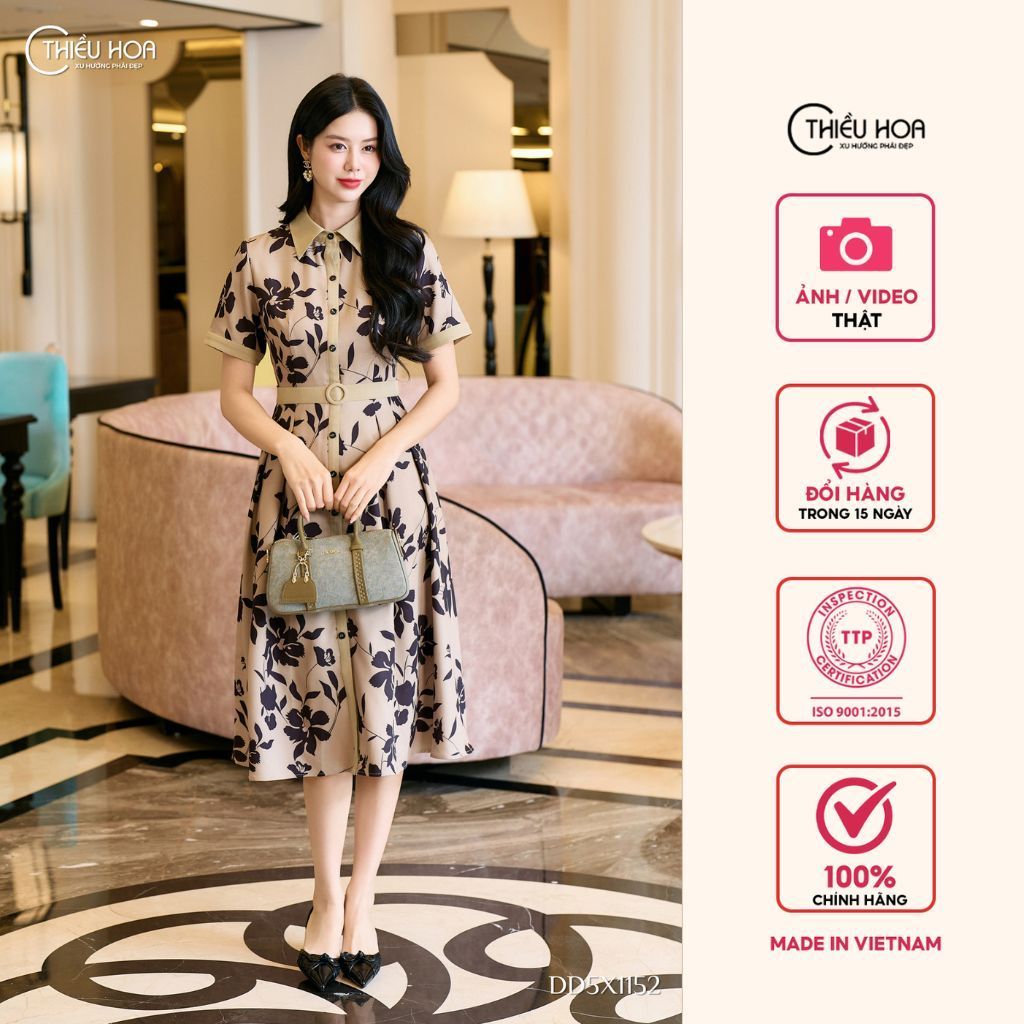 Đầm dạo phố được làm từ chất liệu Chéo mịn với thiết kế thanh lịch sang trọn, thương hiệu Thiều Hoa DD5X1152