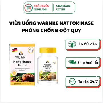 [Date 3/2027] Viên uống WARNKE Nattokinase 50mg 60 viên Phòng ngừa đột quỵ, Hỗ trợ tuần hoàn máu