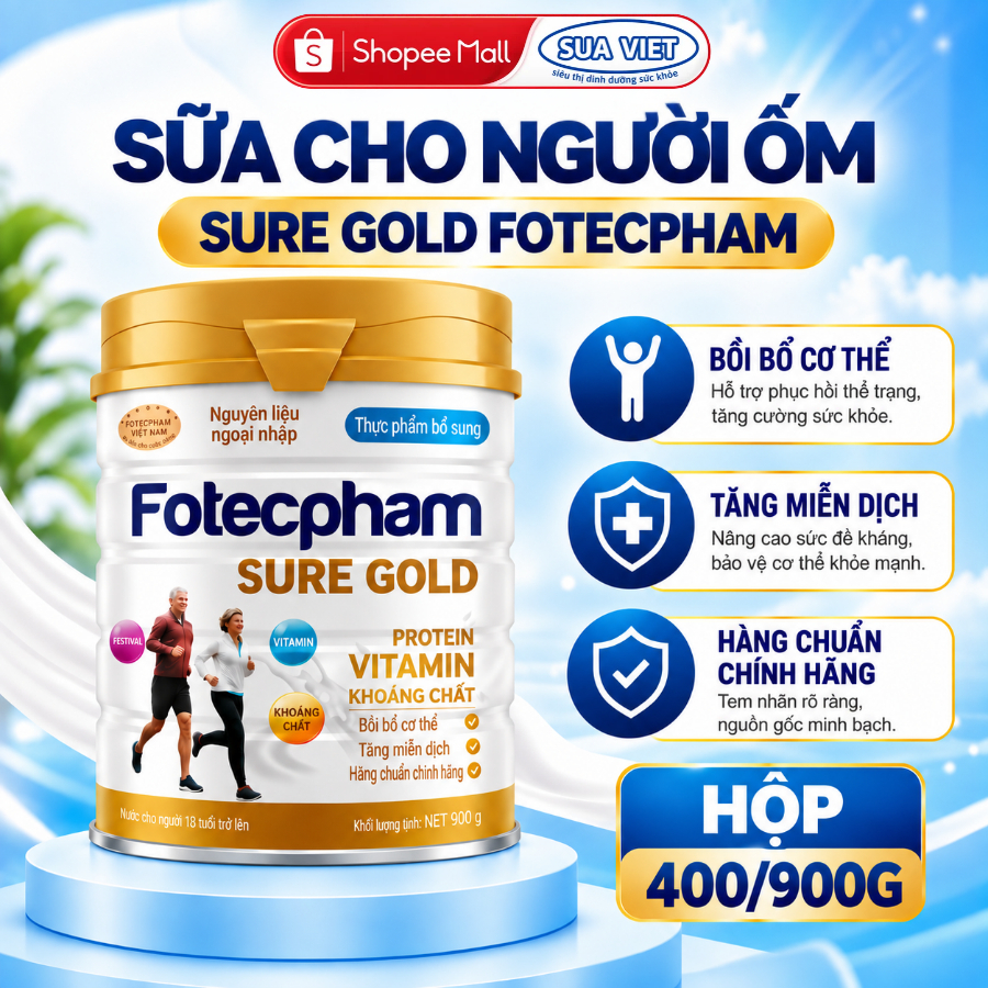 Sữa bổ sung dinh dưỡng SURE GOLD giúp bổ sung dinh dưỡng cho người lớn tuổi, người ới ốm dạy