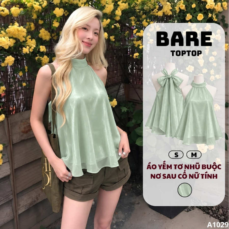 BARETOPTOP_Áo Yếm Nữ Voan Lụa Mỏng Nhẹ Có Lớp Lót, Áo Kiểu Nữ Buộc Nơ Sau Cổ Dáng Rủ Nữ Tính_A1029
