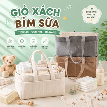 Túi bỉm sữa, Giỏ đựng đồ bỉm sữa WIHA đa năng gấp gọn chất liệu nhung gân cao cấp giúp sắp xếp đồ cho mẹ và bé