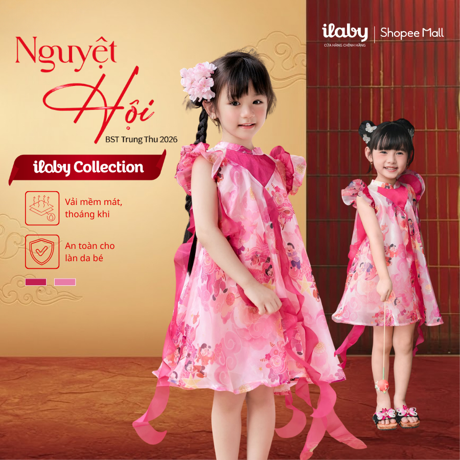 [XẢ KHO - GIẢM 35%] Váy bé gái ILABY váy công chúa tay cánh tiên xinh yêu GIÁNG HỒNG [3454]