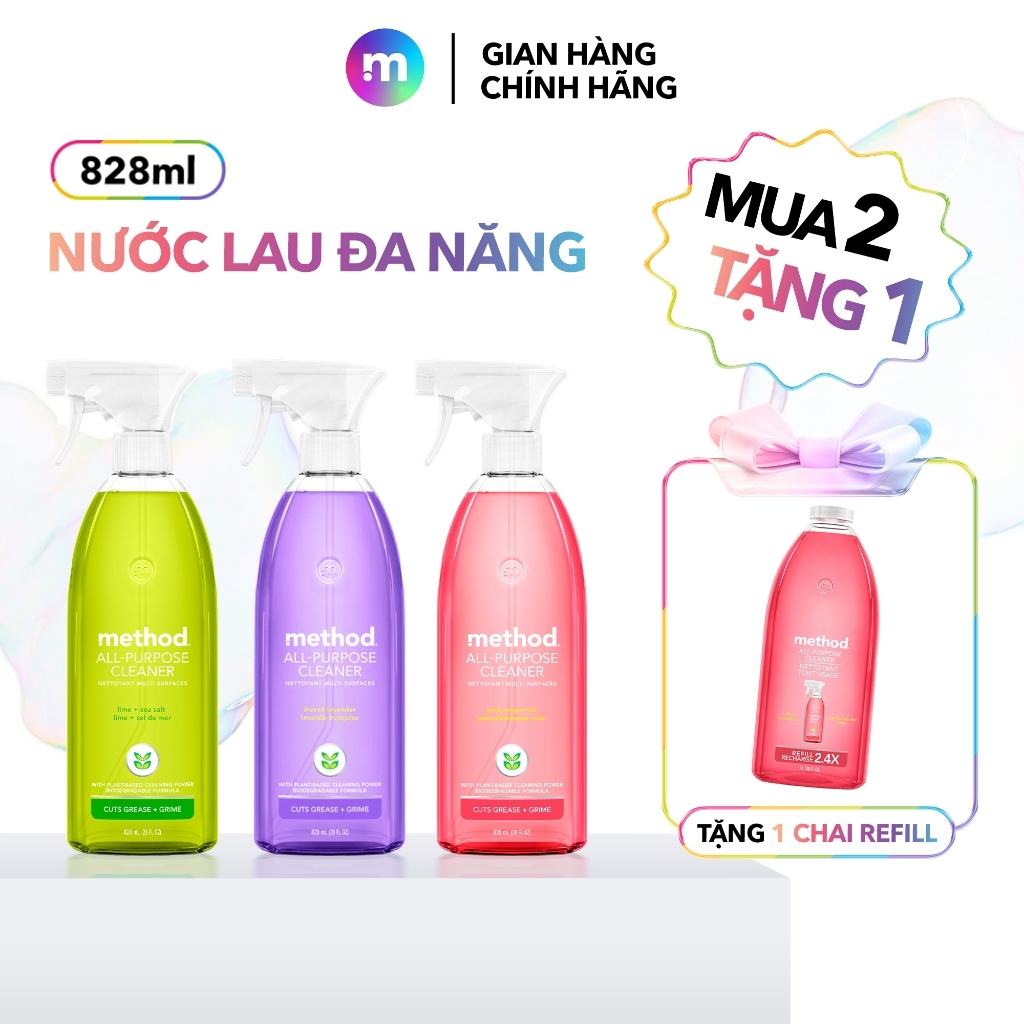 [Hàng Cận Date] Nước lau bếp đa năng Method All-Purpose Cleaner 828ml - khử mùi hiệu quả, lau sạch mọi bề mặt