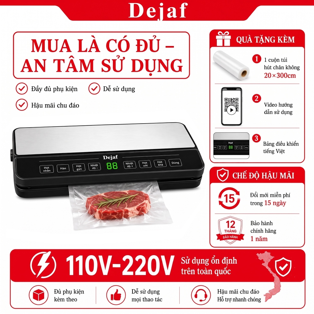 Máy hút chân không H2 phiên bản nâng cấp full tiếng Việt Dejaf tặng cuộn túi BHCH 12T