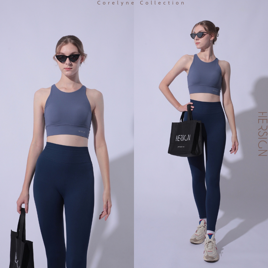 HERSIGN Set đồ tập gym nữ Bộ đồ tập yoga nữ Áo croptop cổ yếm quần legging tập pilates SMIXB21L45A BST HERSIGN CORELYNE