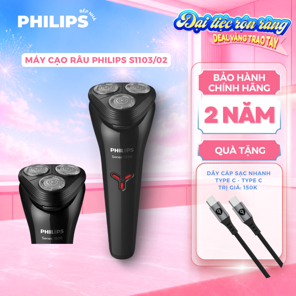 Máy Cạo Râu PHILIPS S1103/02 - Máy Cạo Râu Đa Chức Năng, Chống Nước, Cạo Khô và Cạo Ướt