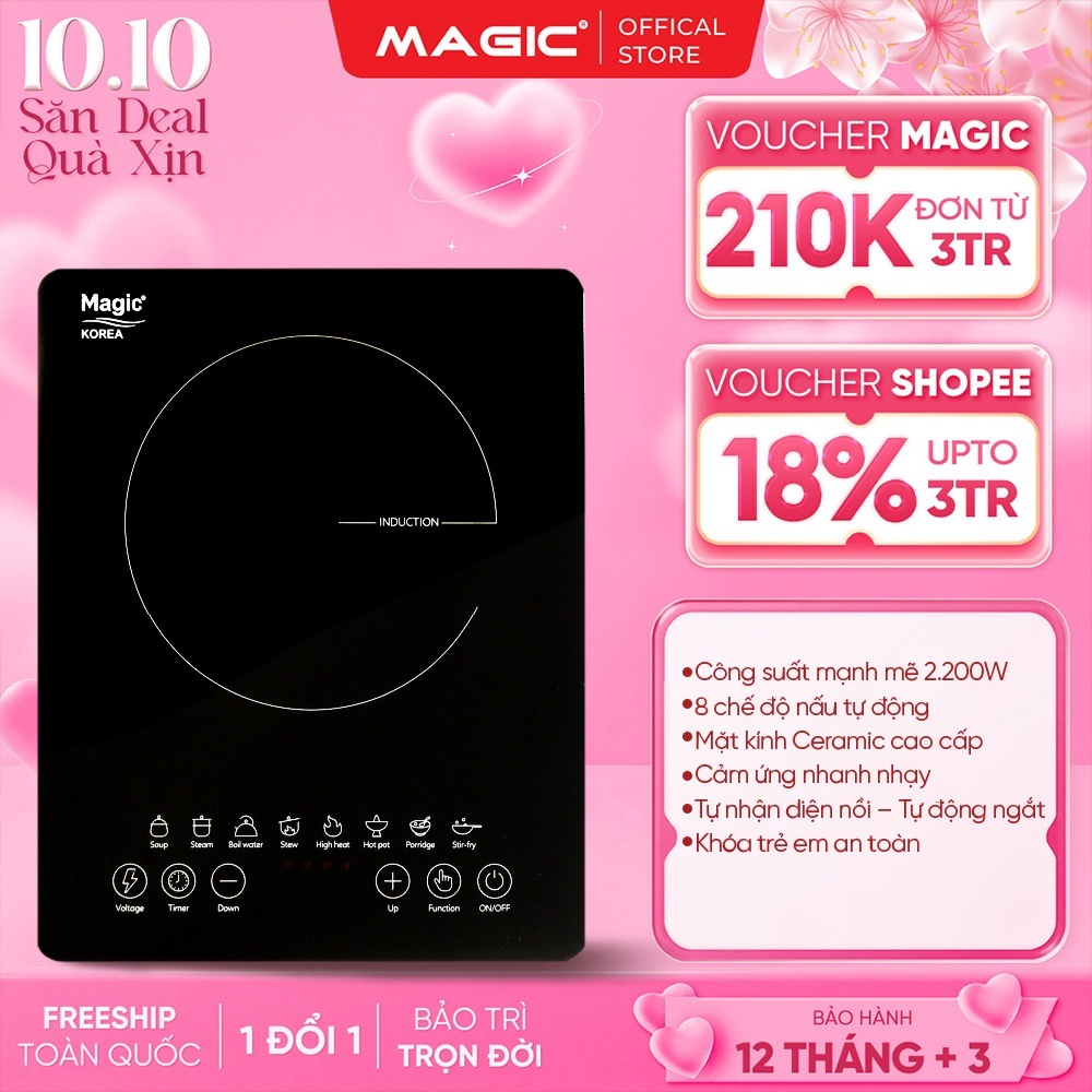 Bếp từ Magic A-50, 8 chức năng nấu tự động, mặt kính Crystal