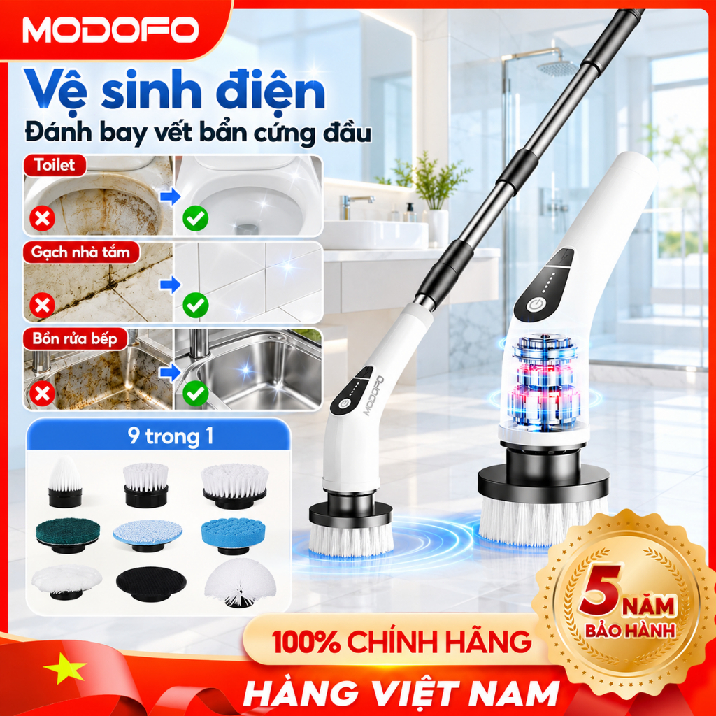 MODOFO Không Dây Chổi Cọ Điện Sạch 9 đầu cọ thuận lợi Mọi Ngóc Ngách Sử Dụng,Máy Cọ Nhà Vệ Sinh,Chổi Cọ Bồn Cầu Đa Năng