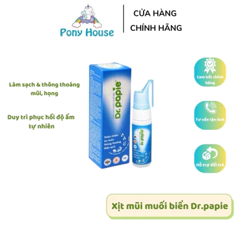 Dung Dịch Xịt Mũi Dr.Papie Nước Muối Biển Sâu Giúp Thông Thoáng Mũi, Ngăn Ngừa Viêm họng 70ml/chai