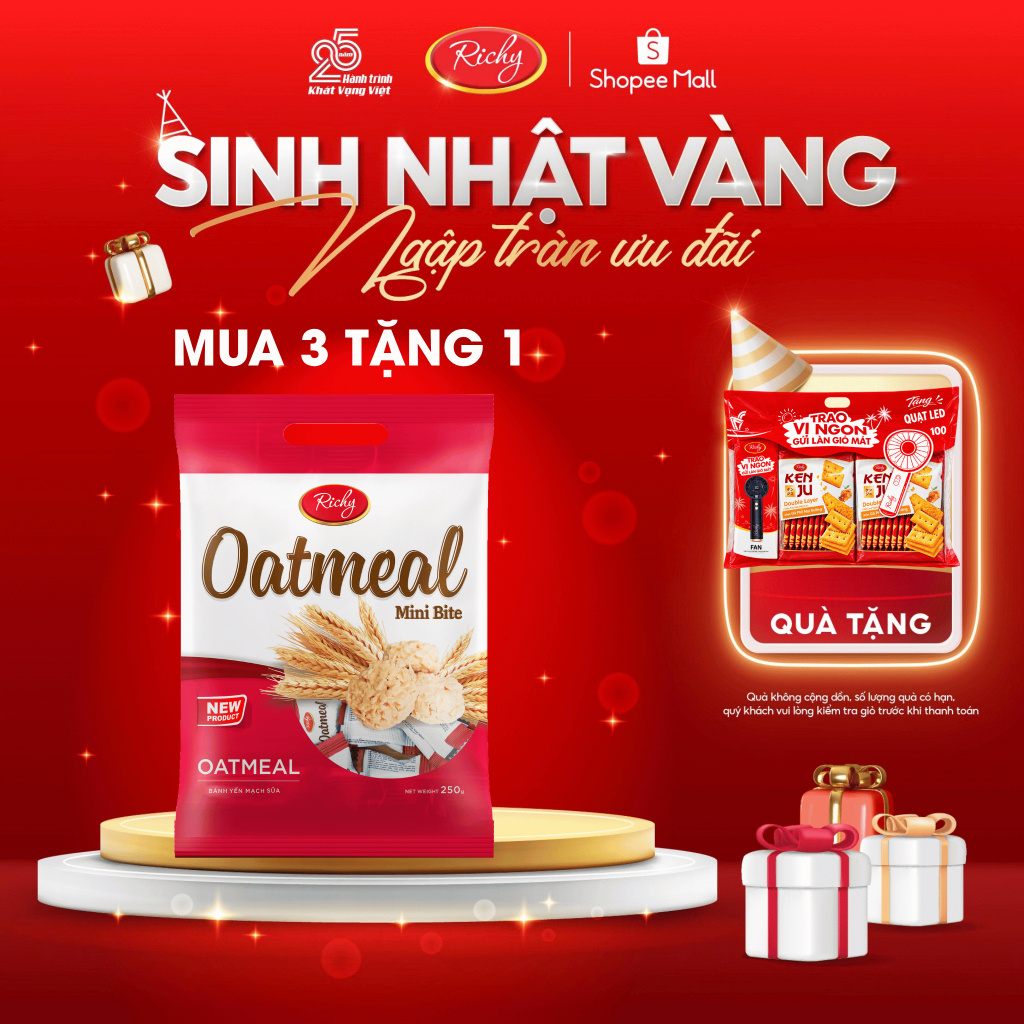 [MUA 3 TẶNG 3] Bánh Yến mạch Richy túi 200-220-250g Mini Bite (Sữa/Phô Mai) Back to school