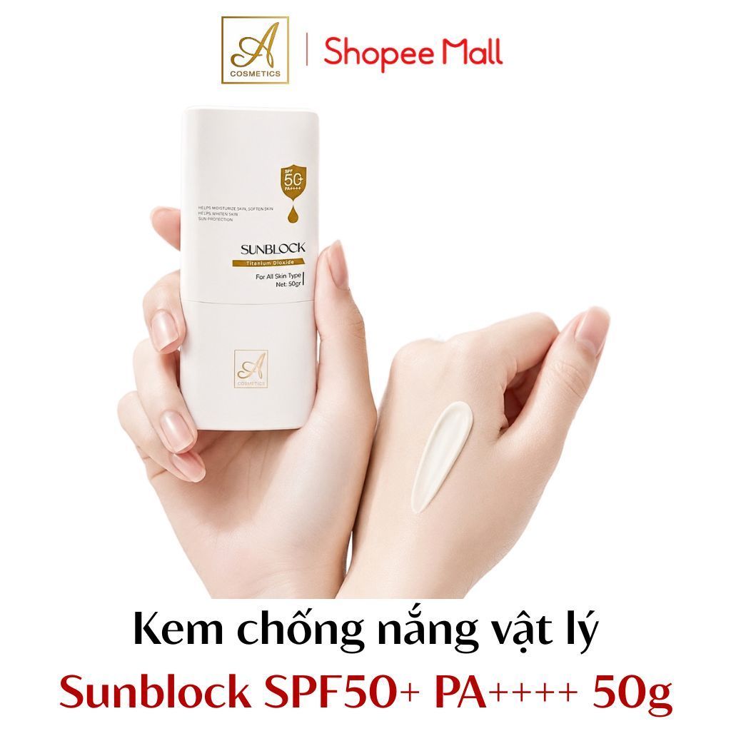 Kem chống nắng sunblock SPF50+ A Cosmetics, bảo vệ tia UV, cấp ẩm nhẹ, không trắng ảo, sáng mịn 50g | BigBuy360 - bigbuy360.vn