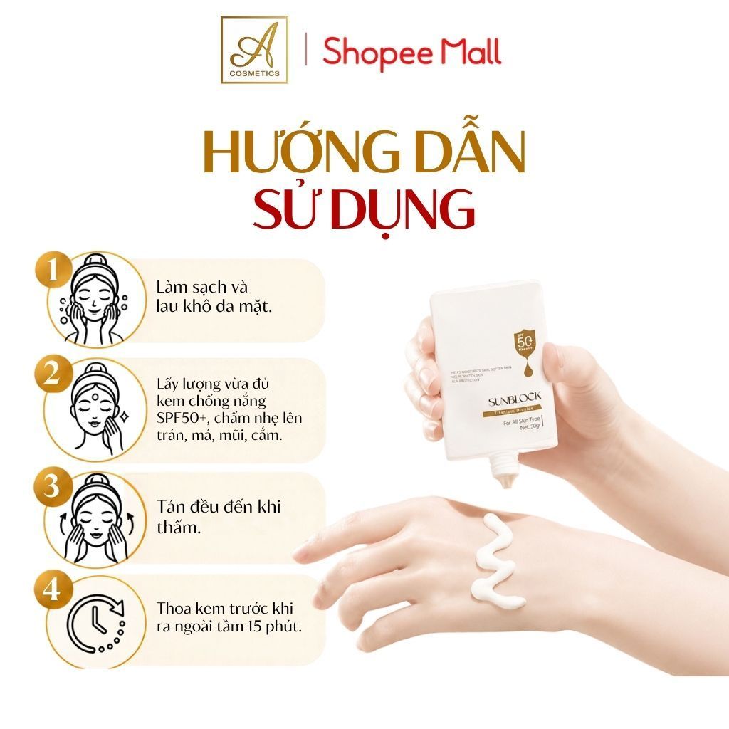 Kem chống nắng sunblock SPF50+ A Cosmetics, bảo vệ tia UV, cấp ẩm nhẹ, không trắng ảo, sáng mịn 50g | BigBuy360 - bigbuy360.vn