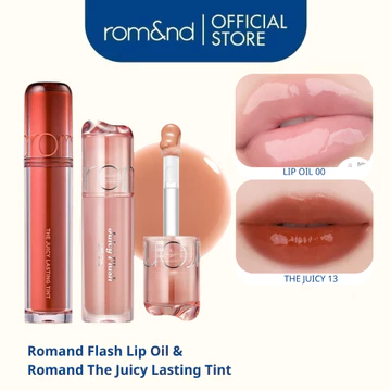 [Rom&nd] Combo Son Bóng Dưỡng Môi Romand Flash Lip Oil x Son Tint Romand The Juicy Lasting Tint