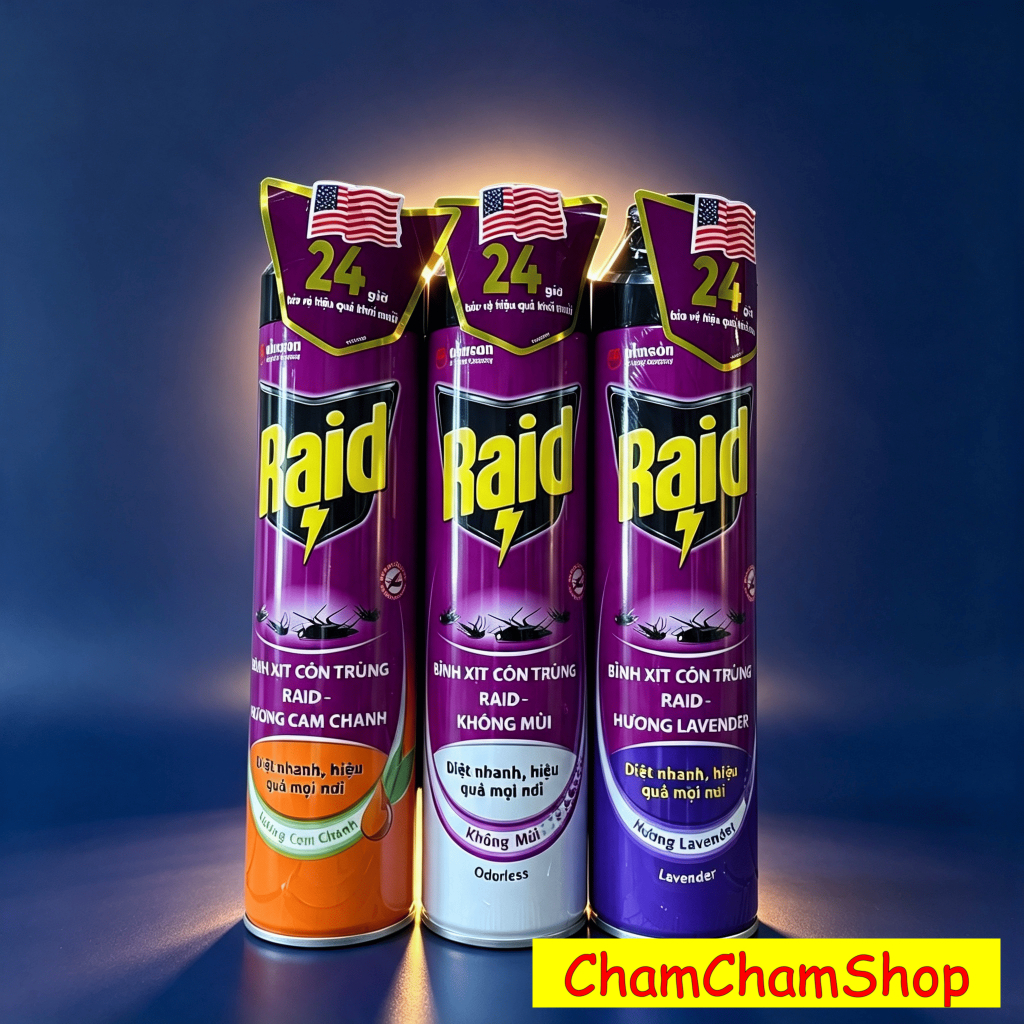 Bình Xịt Côn Trùng RAID 520ml – Xịt Muỗi, Kiến, Gián – 3 Mùi Hương – Hàng Chính Hãng
