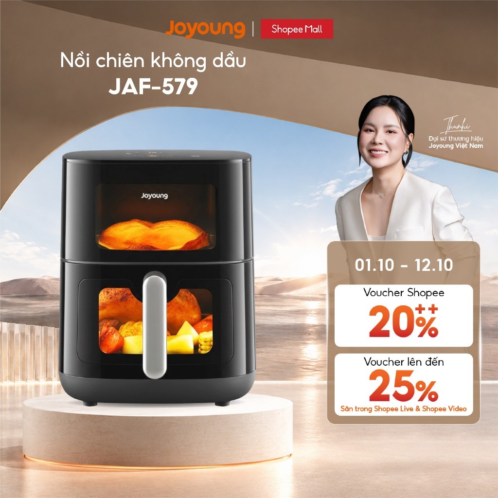 Nồi chiên không dầu 6L Joyoung JAF-579 | Công suất 2100W | 2 cửa sổ quan sát