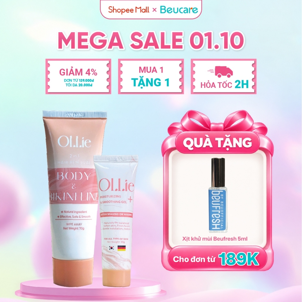 Combo kem tẩy lông và kem dưỡng Ollie tẩy vùng kín, nách, tay, chân , an toàn không đau rát,dưỡng da phù hợp mọi loại da