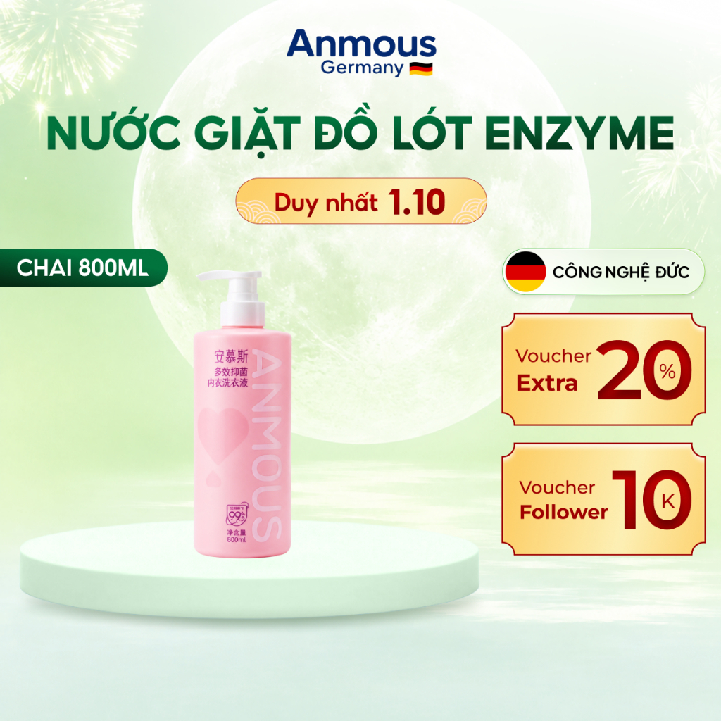 [CHỈ 49K - HSD T10/2026] Nước Giặt Đồ Lót Kháng Khuẩn Anmous - Công Nghệ Enzyme, Dịu Nhẹ Cho Da - Không Bạc Màu - 800ml