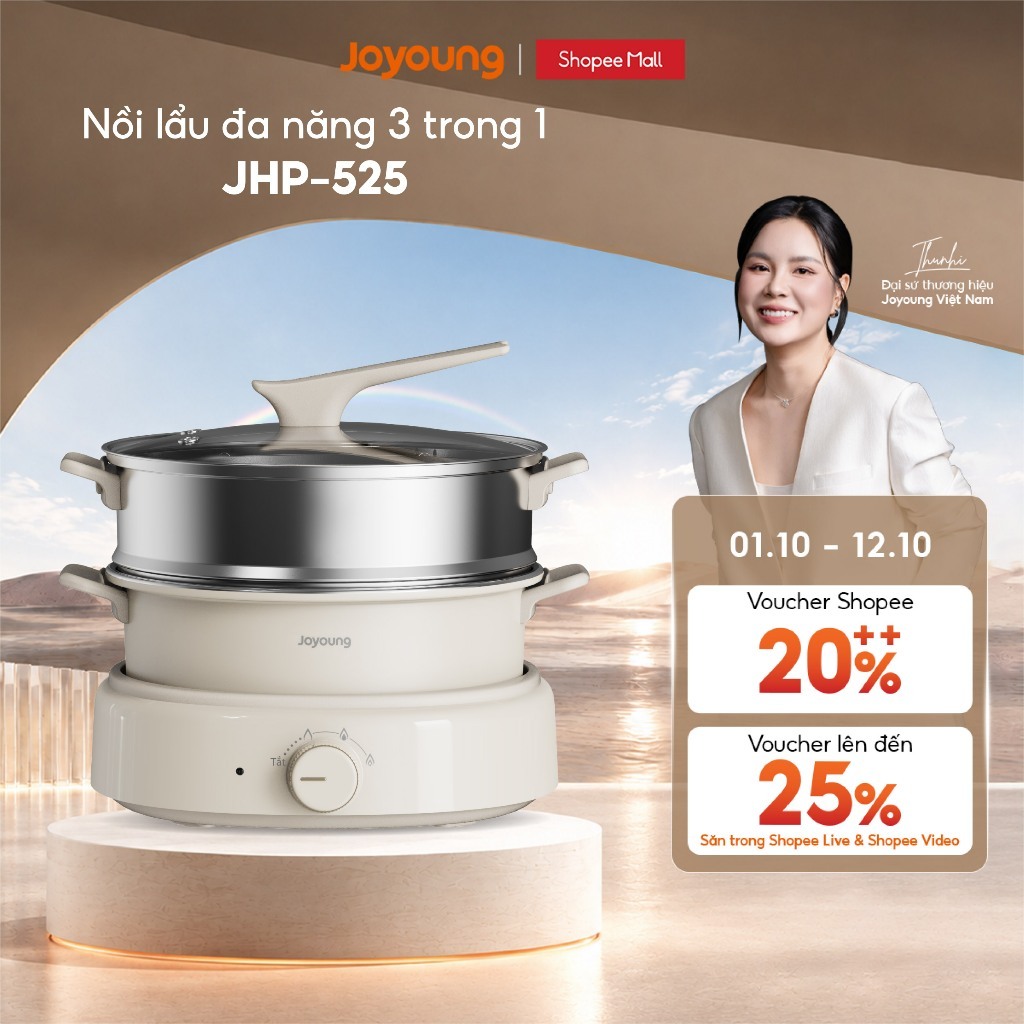 Nồi lẩu nướng điện đa năng 5L Joyoung JHP-525 công suất 1600W kèm khay nướng