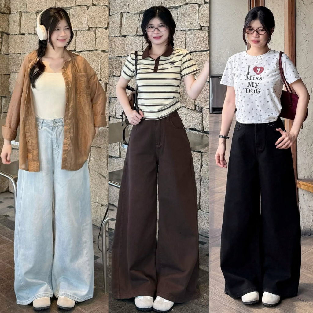 Quần Jean Suông Nữ MIAA ống Rộng 33cm cạp cao, quần bò dáng rộng lưng cao dày dặn đầy đủ size S-XL