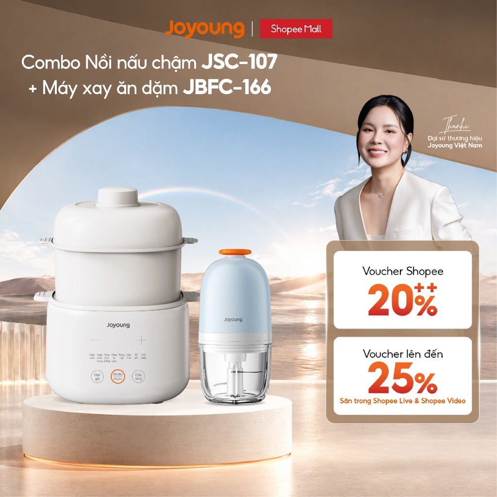 Combo Nồi nấu chậm Joyoung JSC-107 + Máy xay thức ăn dặm JFBC-166
