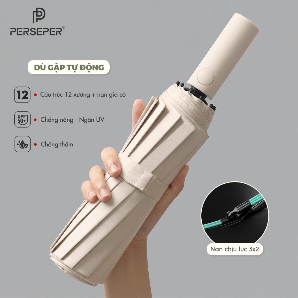 Ô dù che mưa che nắng 12 nan dẻo gấp gọn tự động,chất liệu Polyester chống UV chống nước cao cấp - Ekiu Shop