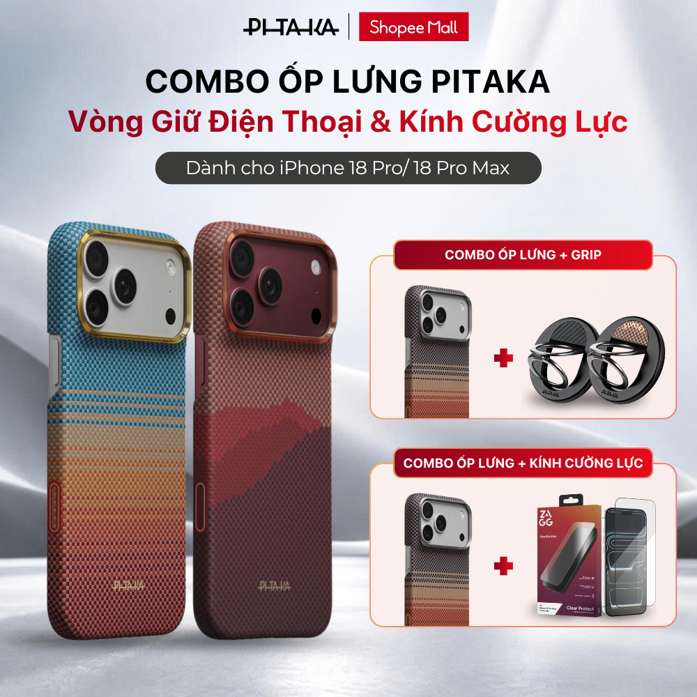 [COMBO ỐP iPhone 18 Pro/ 18 Pro Max] Ốp Lưng PITAKA Chất Liệu Aramid Cao Cấp, Mỏng Nhẹ, Sạc Từ Tính