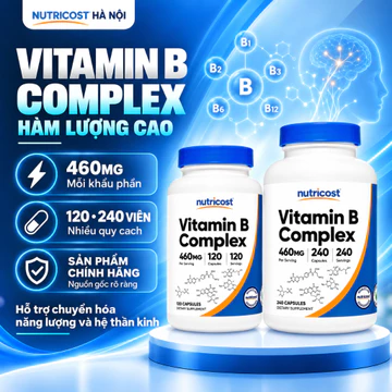 Vitamin B tổng hợp hàm lượng cao của Mỹ Nutricost B Complex, hỗ trợ thần kinh, tim mạch, năng lượng