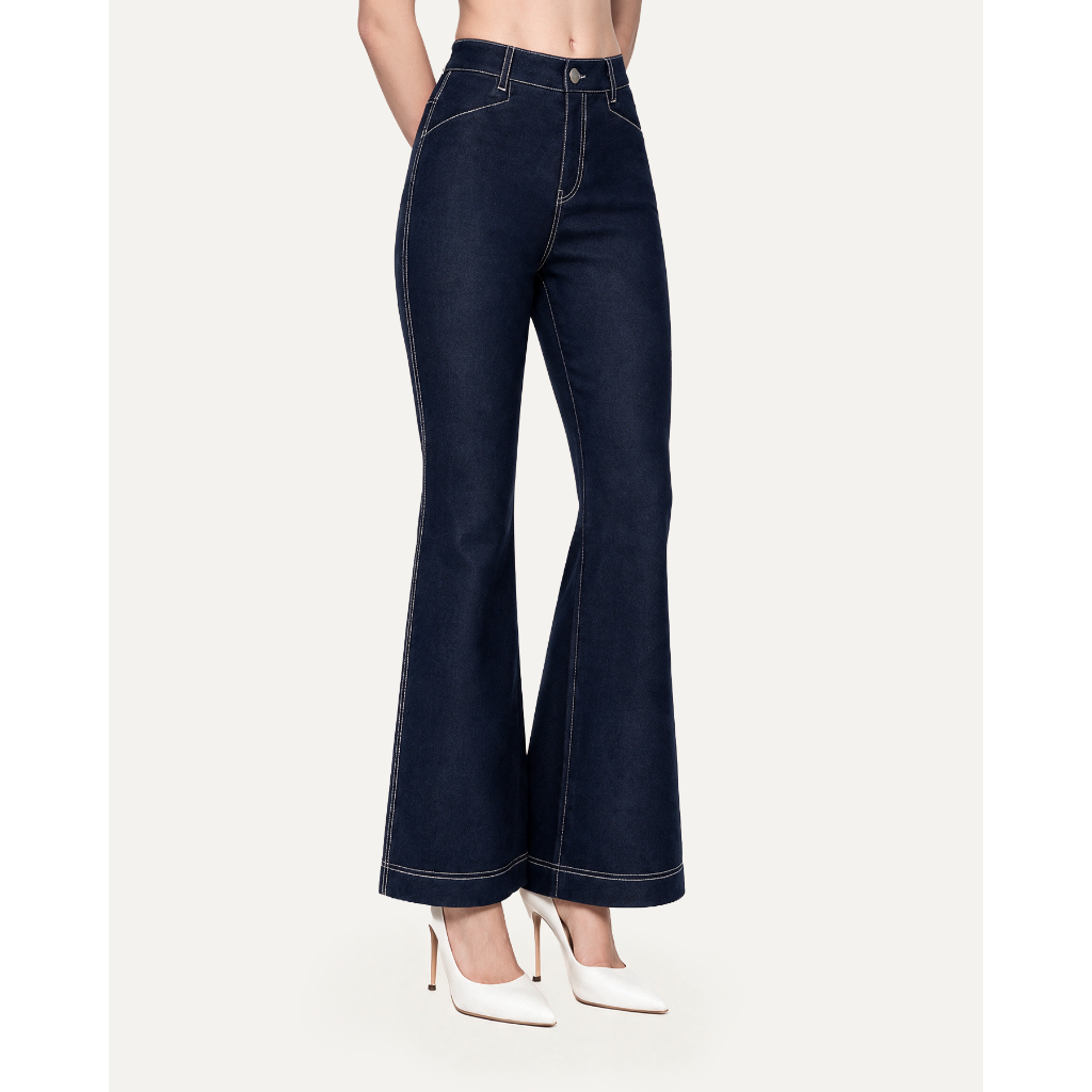 RECHIC Quần jean nữ ống loe Flanne phối ren sang trọng thanh lịch | BigBuy360 - bigbuy360.vn