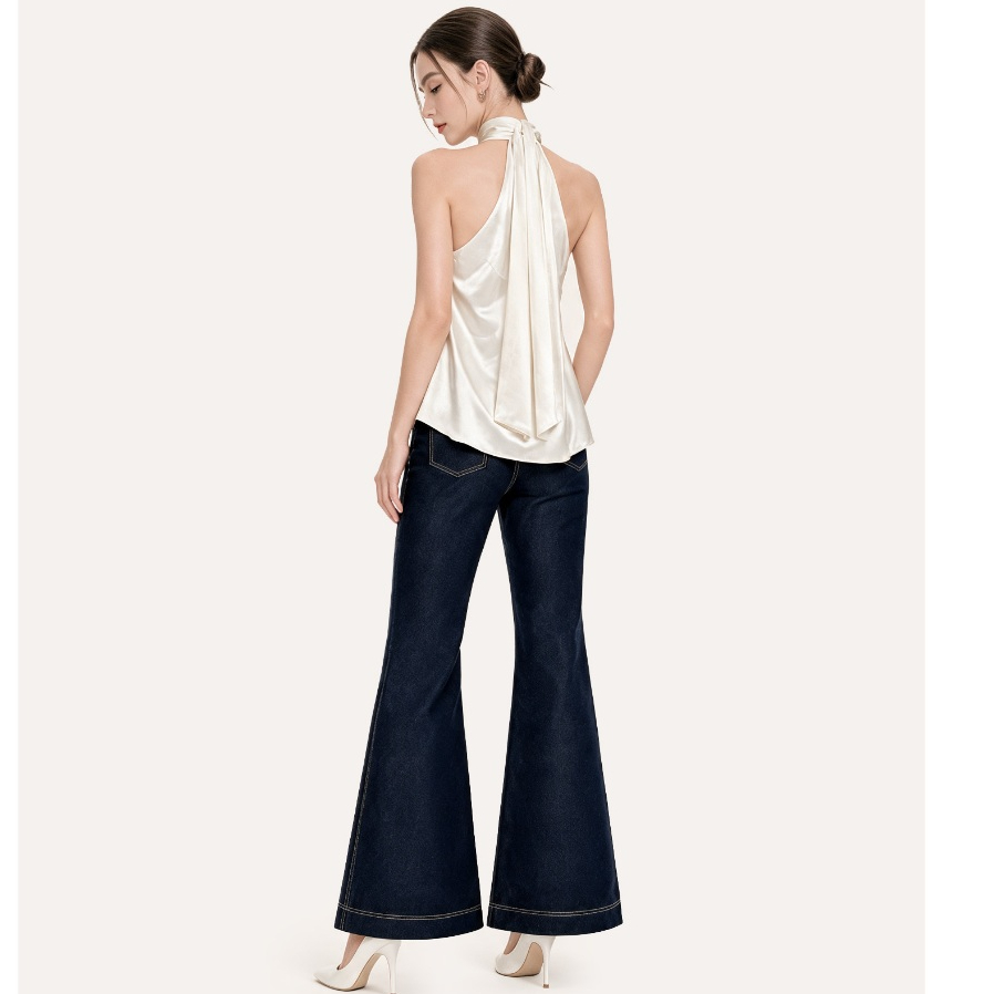 RECHIC Quần jean nữ ống loe Flanne phối ren sang trọng thanh lịch | BigBuy360 - bigbuy360.vn