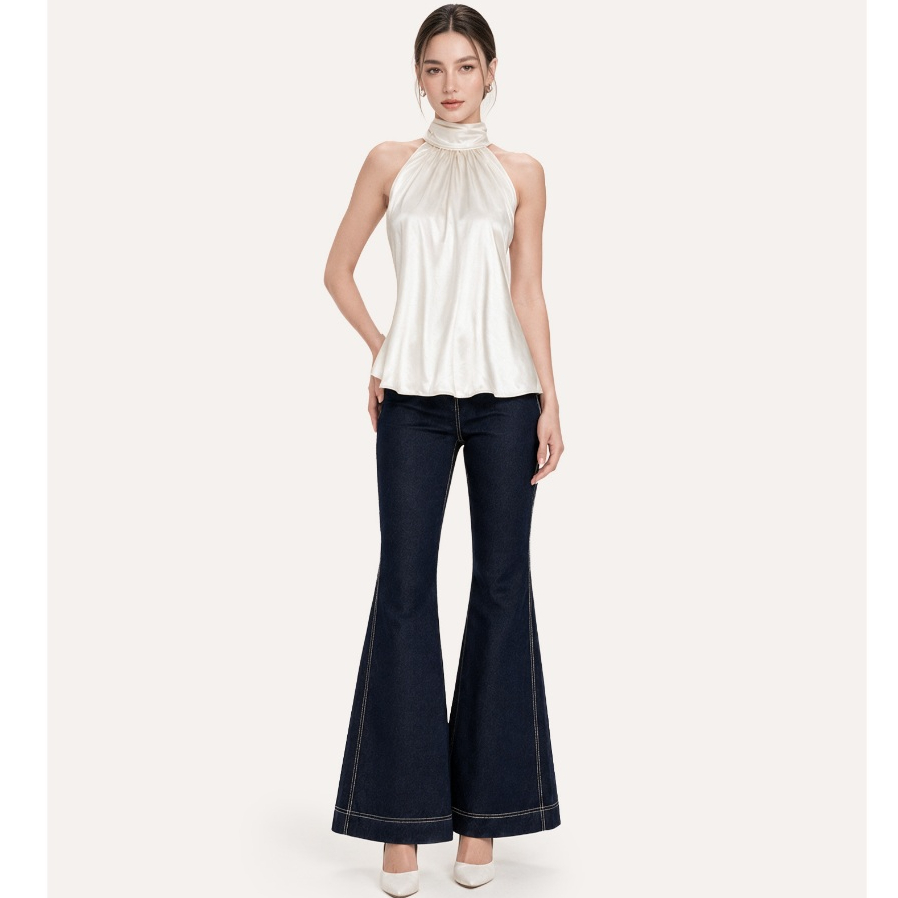 RECHIC Quần jean nữ ống loe Flanne phối ren sang trọng thanh lịch | BigBuy360 - bigbuy360.vn