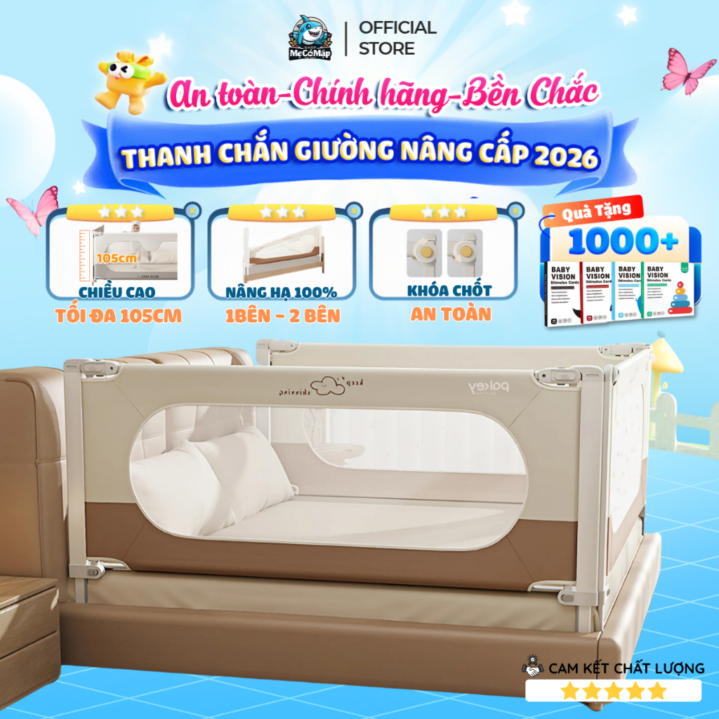 [NÂNG CẤP 2026] Thanh Chắn Giường Pakey SB2 Màu Sắc Sang Trọng, Thanh Chắn Giường Cho Bé Có Khóa Kép Cố Định Chắc Chắn