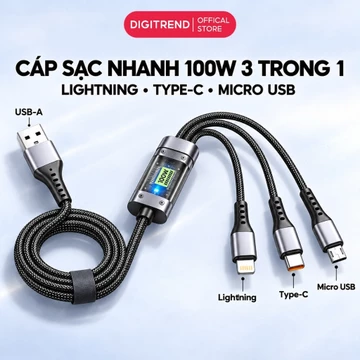 Cáp Sạc Nhanh 3 Trong 1 100W Tự Ngắt Dây Sạc Nhanh Bọc Dù Chống Rối Hỗ Trợ Sạc Nhanh Đa Thiết Bị