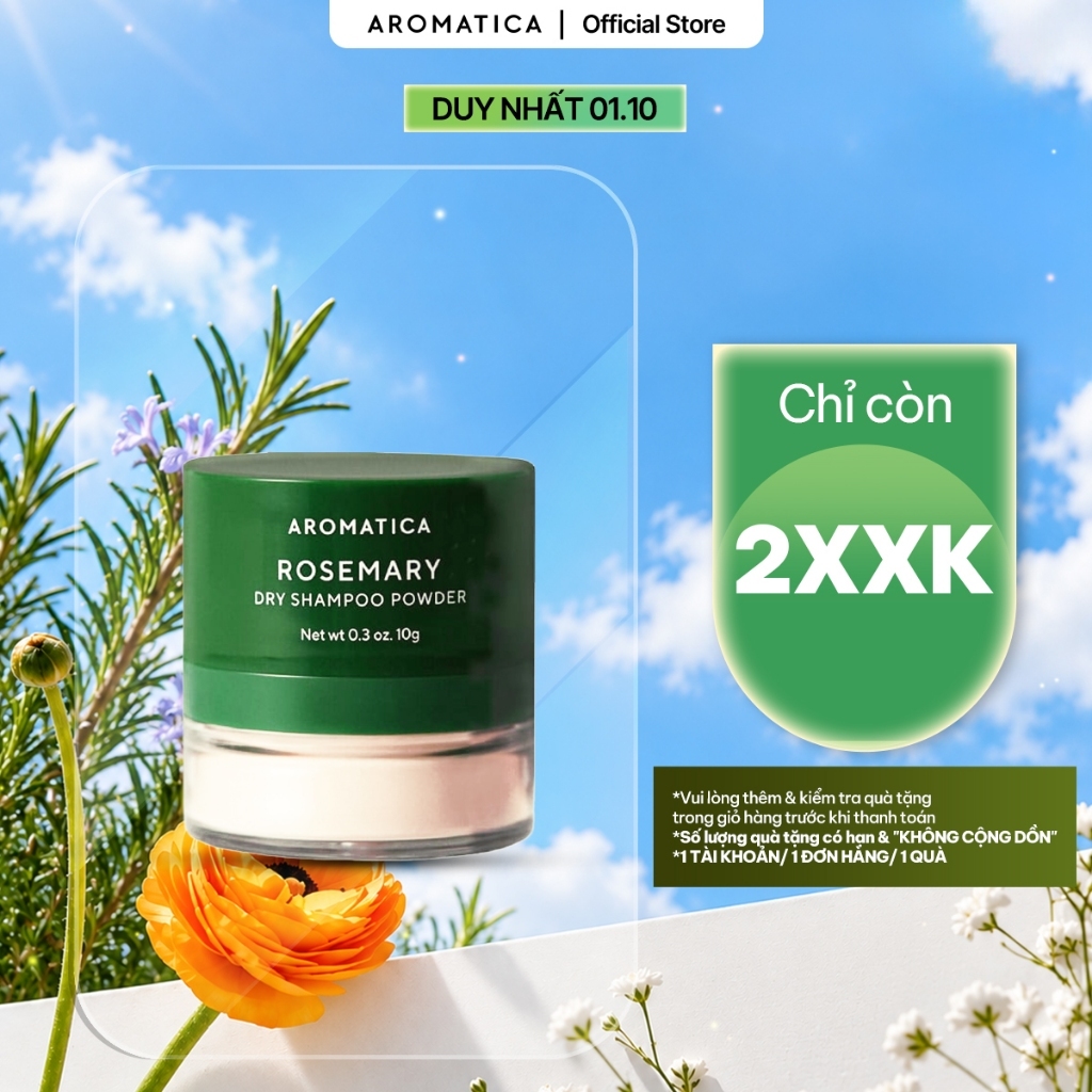 Phấn Gội Khô Hương Thảo AROMATICA Rosemary Dry Shampoo Powder 10g