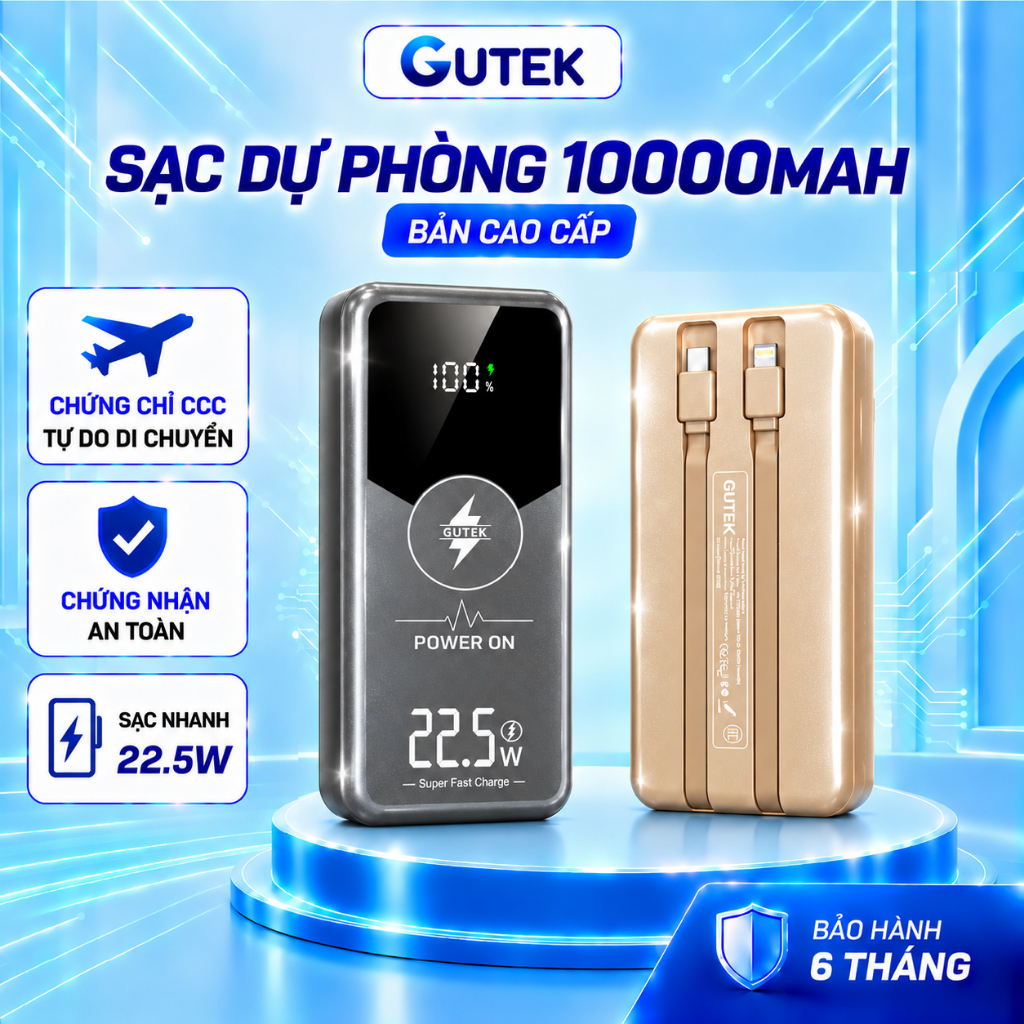 Sạc dự phòng 50000mAh sạc nhanh 22,5w dung lượng pin lớn có dây cắm nhiều điện thoại - Gutek GT230 – ảnh mô tả chi tiết 9