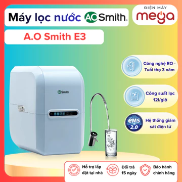Máy Lọc Nước AO Smith E3, RO Side Stream, 5 Lõi Lọc, 11.8L/Giờ, Min-Tech, Tỷ Lệ Lọc Thải 50:50