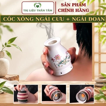 Cốc xông ngải cứu Sứ đất sét trắng giữ nhiệt cao tặng 1 hộp ngải đoạn 100% ngải cứu Dụng Cụ Diện Chẩn
