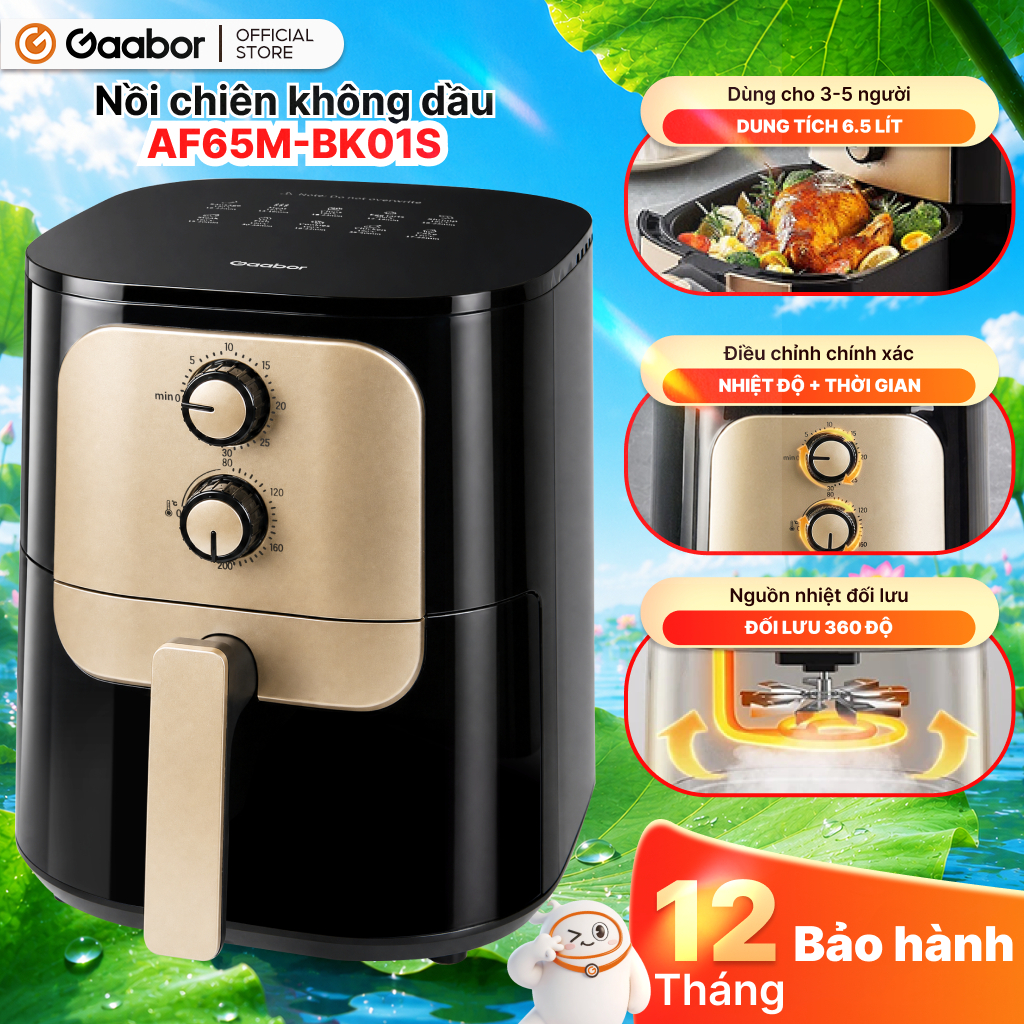 Nồi chiên không dầu GAABOR 6.5 lít AF65M-BK01A / AF65M-BK01S dung tích lớn, công suất mạnh 1400W nồi chiên đa năng