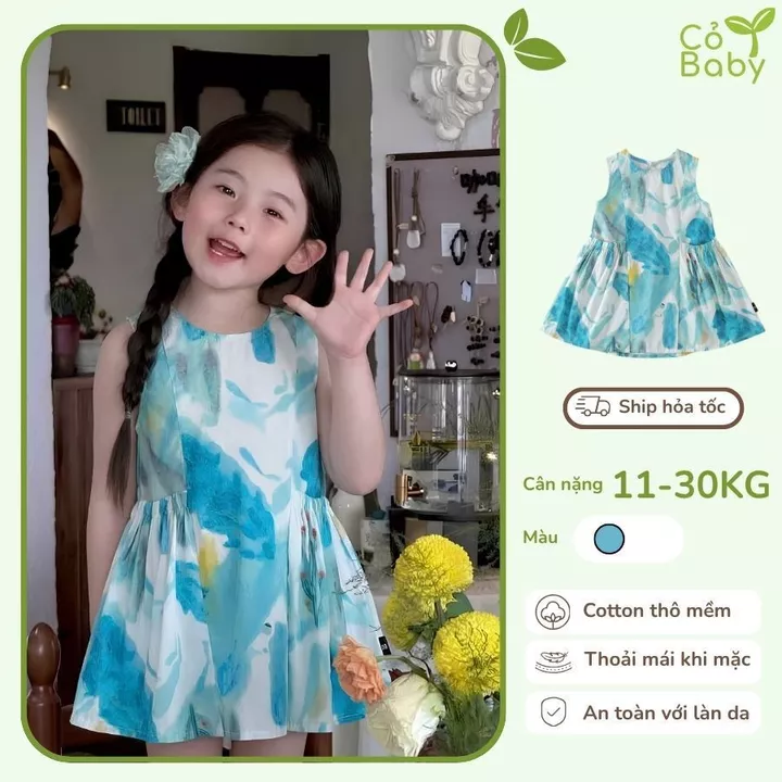 Váy Bé Gái, Váy Sát Nách Thiết Kế Cánh Tiên Phong Cách Tiểu Thư Chất Liệu Mềm Mại