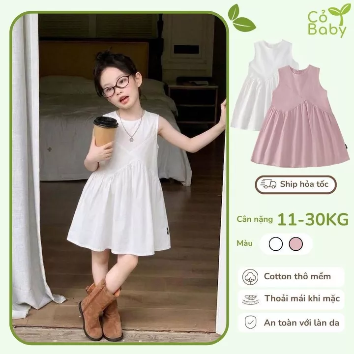 Váy Bé Gái, Váy Sát Nách Thiết Kế Cánh Tiên Phong Cách Tiểu Thư Chất Liệu Mềm Mại
