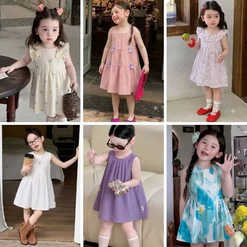 Váy Bé Gái, Váy Sát Nách Thiết Kế Cánh Tiên Phong Cách Tiểu Thư Chất Liệu Mềm Mại